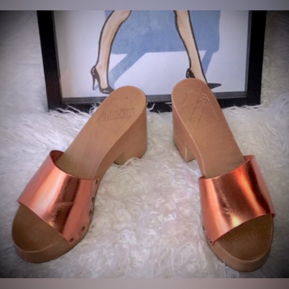 Antidoti Zoccoli Leather Open Toe Clog metallic orange Italian size 40 = US 9.5 - Picture 1 of 11